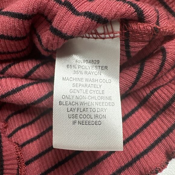 Y2k Derek Heart Long Sleeve Top Sz Medium Stripe Knit Ribbed Lettuce Hem Grunge - Picture 7 of 7